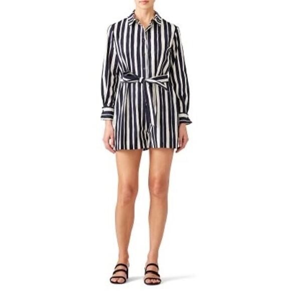 Martin Grant Women's Navy White Striped Cotton Longsleeve Romper Size 38 - Picture 1 of 13